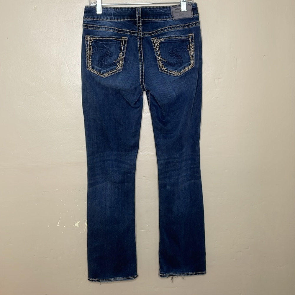 SILVER Jeans ELYSE MID SLIM BOOT Embellished Pockets FLUID Denim 27